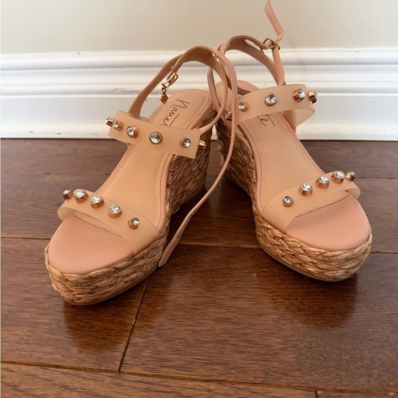 Nanette Lepore Shoes - Nanette Lepore Tan Studded Wedge Sandals